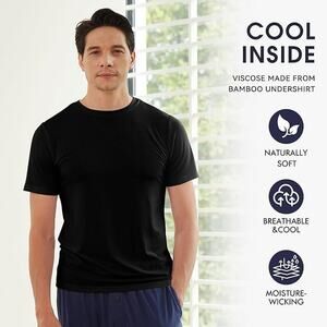 Bamboo Cool Black Short Sleeve Crew Neck Lightweight T-Shirt Men's Size XL
